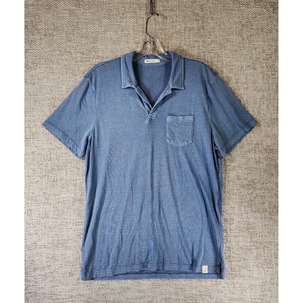 Marine Layer Polo Shirt Mens M Blue Cotton Modal Blend Short Sleeve Lightweight